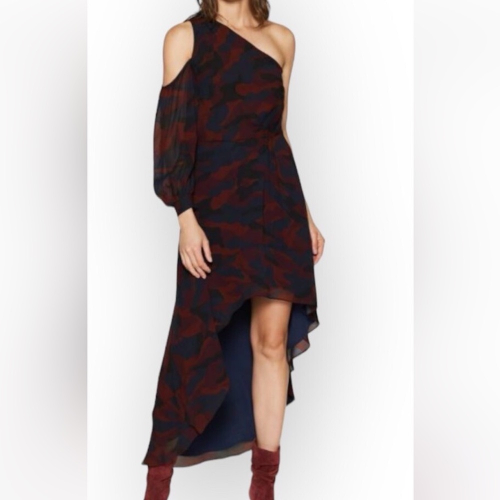 Joie Red and Black Asymmetrical One-Shoulder Cocktail Gown